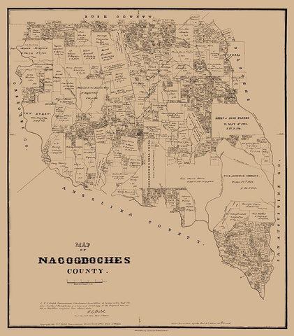 Nacogdoches County Texas - Walsh 1881 Black Ornate Wood Framed Art Print with Double Matting by Walsh
