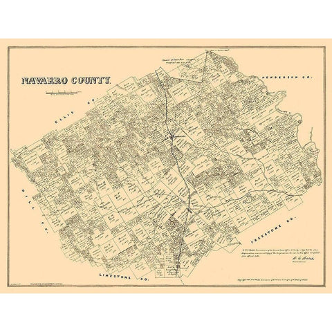 Navarro County Texas - Walsh 1880 Gold Ornate Wood Framed Art Print with Double Matting by Walsh