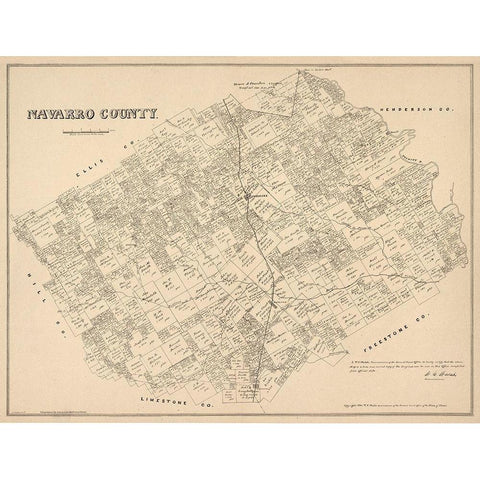 Navarro County Texas - Walsh 1880 Gold Ornate Wood Framed Art Print with Double Matting by Walsh