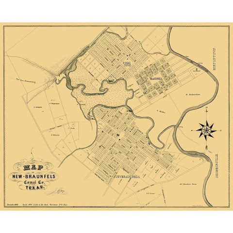 New Braunfels Texas Landowner - Groos 1868 Black Modern Wood Framed Art Print with Double Matting by Groos