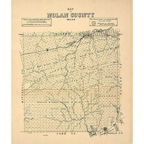 Nolan County Texas -1890 Gold Ornate Wood Framed Art Print with Double Matting by Unknown