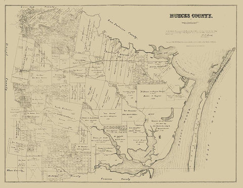 Nueces County Texas - Walsh 1879 Black Ornate Wood Framed Art Print with Double Matting by Walsh