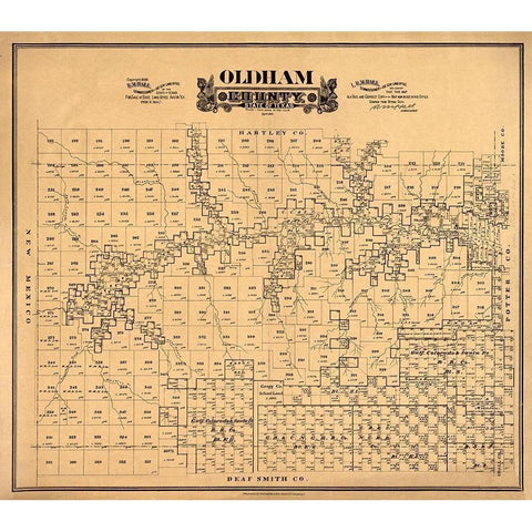 Oldham County Texas - Hall 1888 Black Modern Wood Framed Art Print with Double Matting by Hall