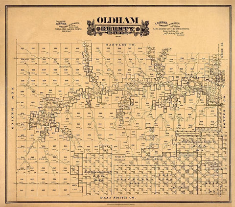 Oldham County Texas - Hall 1888 Black Ornate Wood Framed Art Print with Double Matting by Hall