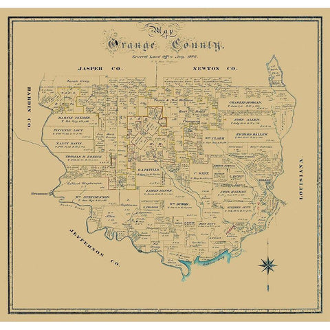 Orange County Texas - Biau 1886 White Modern Wood Framed Art Print by Biau
