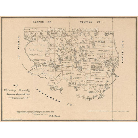 Orange County Texas - Walsh 1880 White Modern Wood Framed Art Print by Walsh