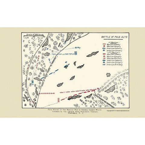 Palo Alto Battle Map 1892 Black Modern Wood Framed Art Print with Double Matting by Church News Publishing