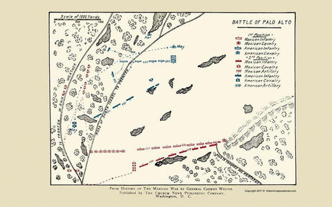 Palo Alto Battle Map 1892 Black Ornate Wood Framed Art Print with Double Matting by Church News Publishing
