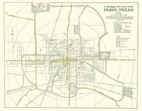 Ft. Worth Texas Plan - Dunn 1914 Black Ornate Wood Framed Art Print with Double Matting by Dunn
