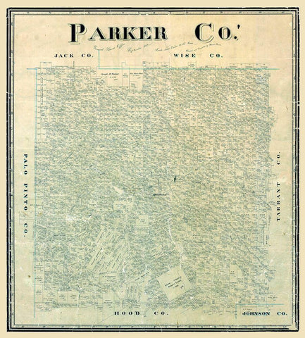 Parker County Texas -1889 Black Ornate Wood Framed Art Print with Double Matting by Unknown