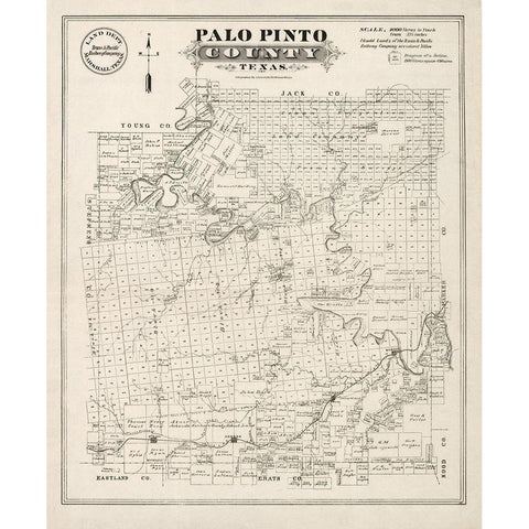 Palo Pinto County Texas - Gast 1880 Black Modern Wood Framed Art Print with Double Matting by Gast