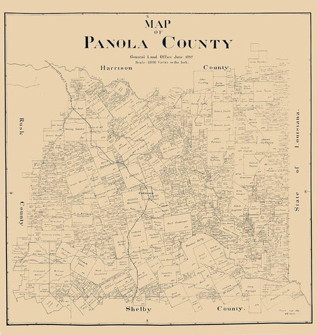 Panola County Texas - Smith 1897 Black Ornate Wood Framed Art Print with Double Matting by Smith