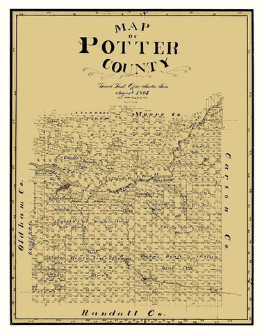Potter County Texas - Cram 1895 White Modern Wood Framed Art Print with Double Matting by Cram