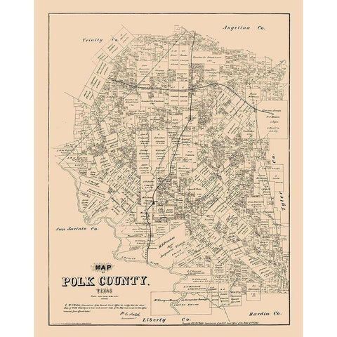 Polk County Texas - Walsh 1879 Black Modern Wood Framed Art Print by Walsh
