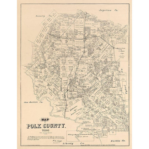 Polk County Texas - Walsh 1879 Black Modern Wood Framed Art Print by Walsh