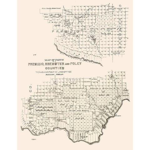 Presidio, Brewster, Foley County Texas -1891 Gold Ornate Wood Framed Art Print with Double Matting by Unknown