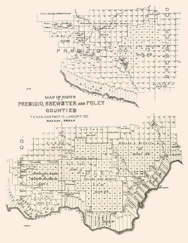 Presidio, Brewster, Foley County Texas -1891 White Modern Wood Framed Art Print with Double Matting by Unknown