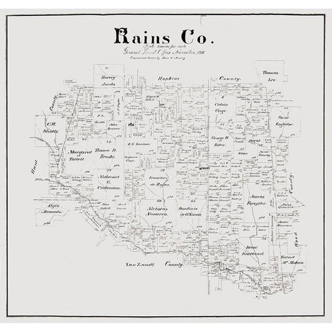 Rains County Texas - Maxcy 1888 Black Modern Wood Framed Art Print with Double Matting by Maxcy