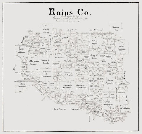 Rains County Texas - Maxcy 1888 Black Ornate Wood Framed Art Print with Double Matting by Maxcy