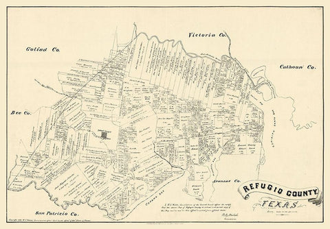 Refugio County Texas - Walsh 1879 Black Ornate Wood Framed Art Print with Double Matting by Walsh