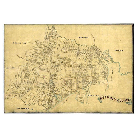 Refugio County Texas -1883 Black Modern Wood Framed Art Print with Double Matting by Unknown