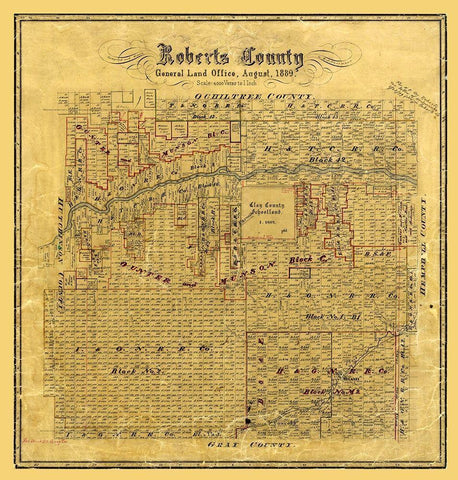 Roberts County Texas - Hausmann 1889 Black Ornate Wood Framed Art Print with Double Matting by Hausmann