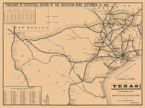 Railroad System Of Texas - Hensoldt 1883 Black Ornate Wood Framed Art Print with Double Matting by Hensoldt