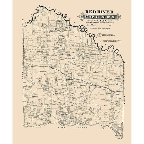 Red River County Texas -1870 Gold Ornate Wood Framed Art Print with Double Matting by Unknown