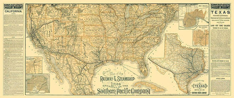 Railway Steamship Southern Pacific - Haus 1894 Black Ornate Wood Framed Art Print with Double Matting by Haus