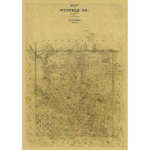 Runnels County Texas - Brown 1867 Gold Ornate Wood Framed Art Print with Double Matting by Brown