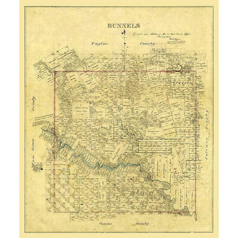 Runnels County Texas -1878 Gold Ornate Wood Framed Art Print with Double Matting by Unknown