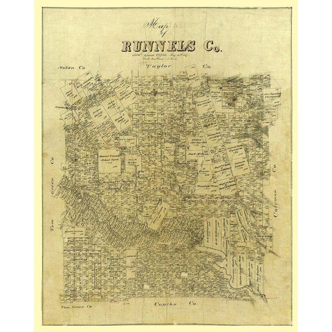 Runnels County Texas -1887 Gold Ornate Wood Framed Art Print with Double Matting by Unknown