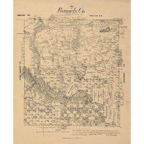 Runnels County Texas - Walsh 1879 Black Modern Wood Framed Art Print with Double Matting by Walsh