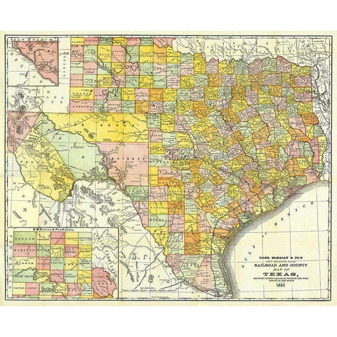 Texas Railroads and Counties - Rand McNally 1882 Black Modern Wood Framed Art Print by Rand McNally