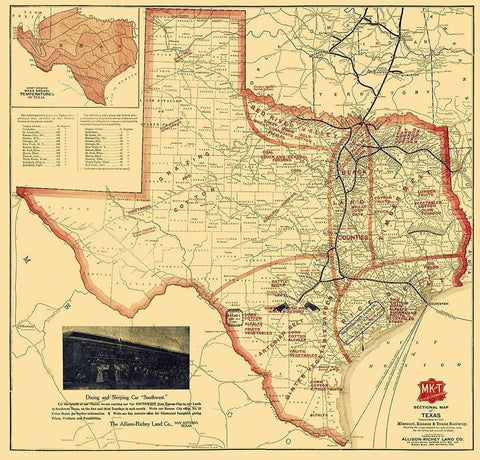 Missouri, Kansas and Texas Railroad - Parker 1907 White Modern Wood Framed Art Print with Double Matting by Parker