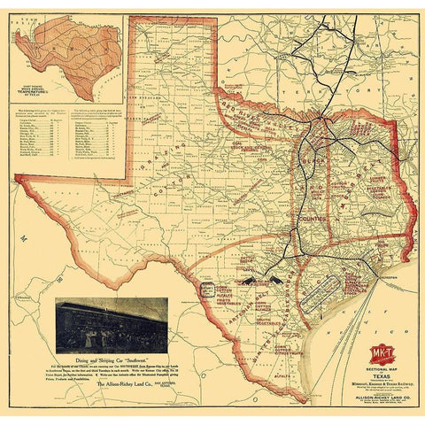 Missouri, Kansas and Texas Railroad - Parker 1907 Black Modern Wood Framed Art Print by Parker