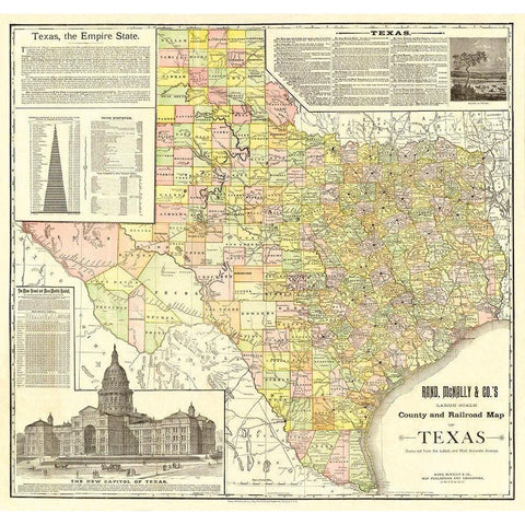 Texas Counties and Railroads - Rand McNally 1891 Black Modern Wood Framed Art Print by Rand McNally