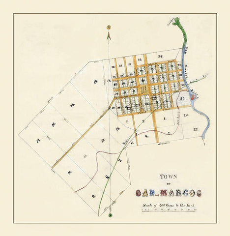 San Marcos Texas - Mason 1881 Black Ornate Wood Framed Art Print with Double Matting by Mason