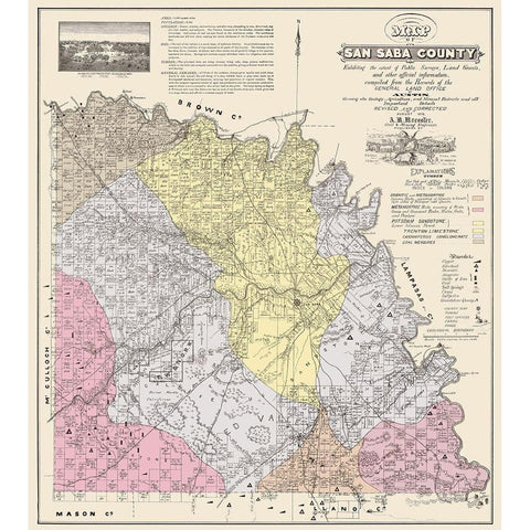San Saba Texas - Land Office 1876 White Modern Wood Framed Art Print by Land Office