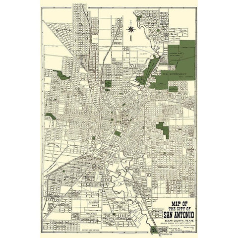 San Antonio Texas - Tengg 1915 White Modern Wood Framed Art Print by Tengg