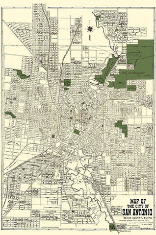 San Antonio Texas - Tengg 1915 White Modern Wood Framed Art Print with Double Matting by Tengg