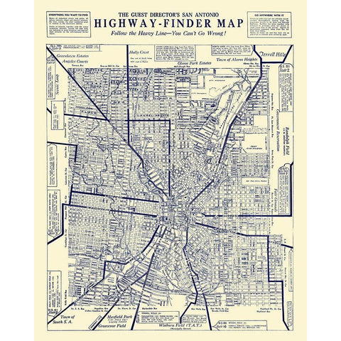 San Antonio Texas Highway Finder - 1929 Black Modern Wood Framed Art Print with Double Matting by Unknown