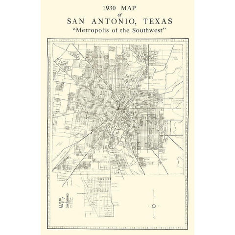 San Antonio Texas - National 1930 Black Modern Wood Framed Art Print with Double Matting by National