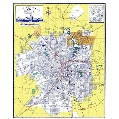 San Antonio Texas - Ashburn 1950 Gold Ornate Wood Framed Art Print with Double Matting by Ashburn