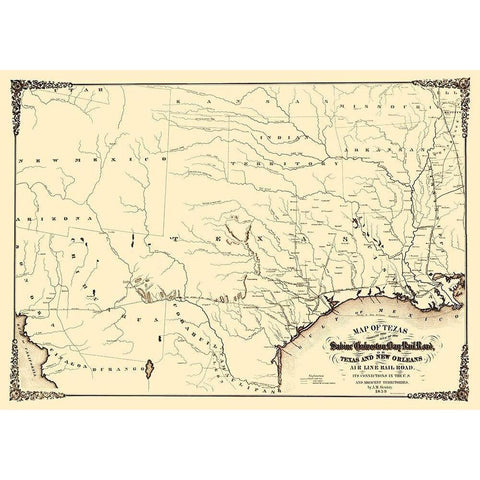 Sabine and Galveston Bay Railroad - Gentry 1859 White Modern Wood Framed Art Print by Gentry