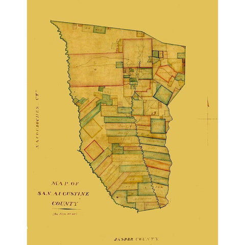 San Augustine County Texas -1839 Black Modern Wood Framed Art Print with Double Matting by Unknown