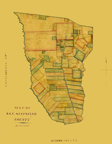 San Augustine County Texas -1839 Black Ornate Wood Framed Art Print with Double Matting by Unknown