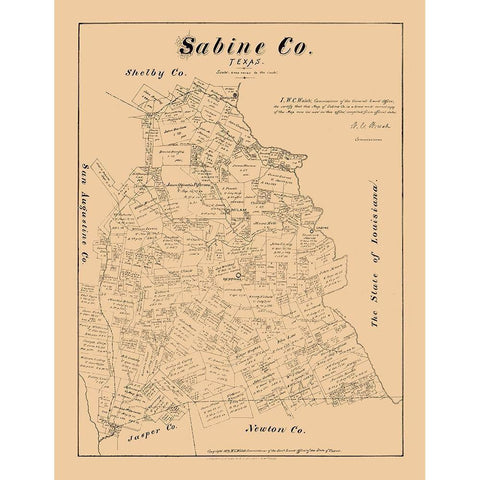 Sabine County Texas - Walsh 1879 White Modern Wood Framed Art Print by Walsh