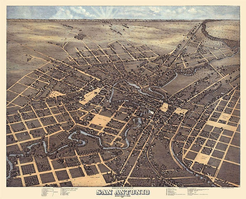 San Antonio Texas - Koch 1873 Black Ornate Wood Framed Art Print with Double Matting by Koch