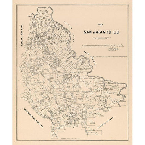 San Jacinto County Texas - Walsh 1879 Gold Ornate Wood Framed Art Print with Double Matting by Walsh